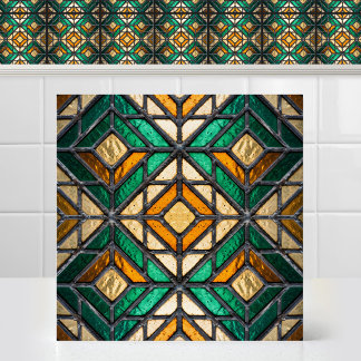 Azulejo De Cerâmica Motivo de Vidro Policromado Catedral Diamante Ouro