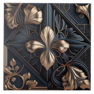 Azulejo De Cerâmica Motivo Floral Art Déco em Bronze com Diamante