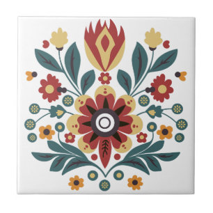 Azulejo De Cerâmica Motivo Floral Folclórico Escandinavo