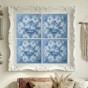 Azulejo De Cerâmica Motivo Floral Rústico Country em Azul Empoeirado T