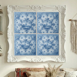 Azulejo De Cerâmica Motivo Floral Rústico Country em Azul Empoeirado T