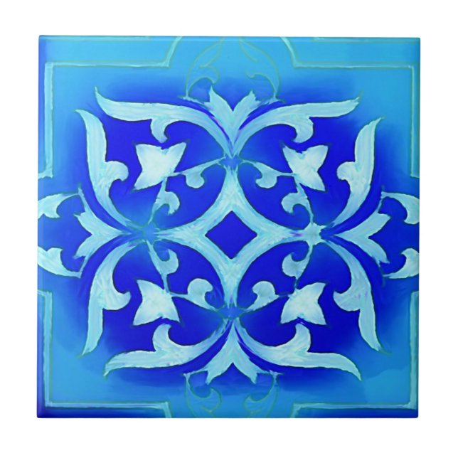 Azulejo De Cerâmica motivos art-nouveau em blues (Frente)