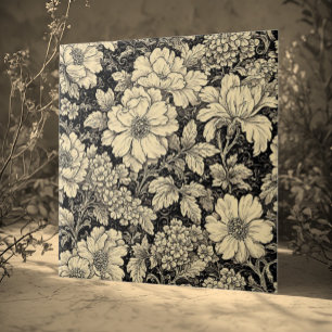 Azulejo De Cerâmica Motivos Florais Rústicos Country Monocromáticos En