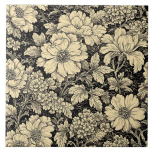 Azulejo De Cerâmica Motivos Florais Rústicos Country Monocromáticos En