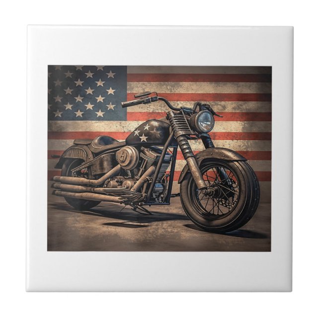 Azulejo De Cerâmica Motorcycle USA Flag Biker (Frente)