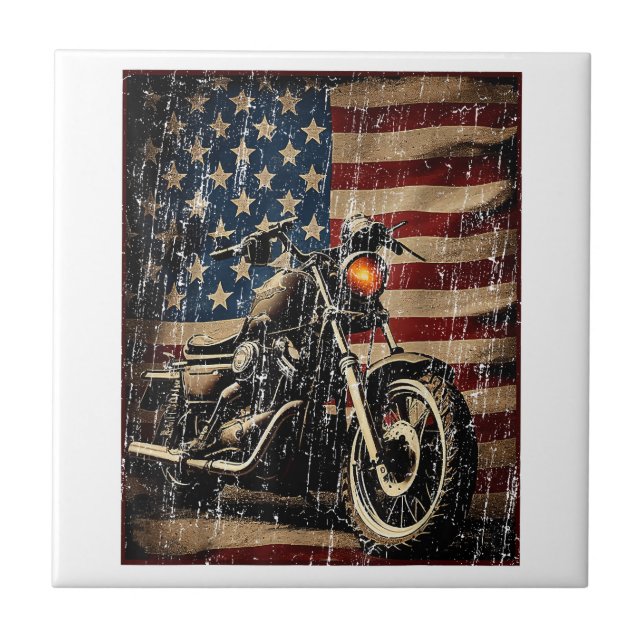Azulejo De Cerâmica Motorcycle USA Flag Biker (Frente)