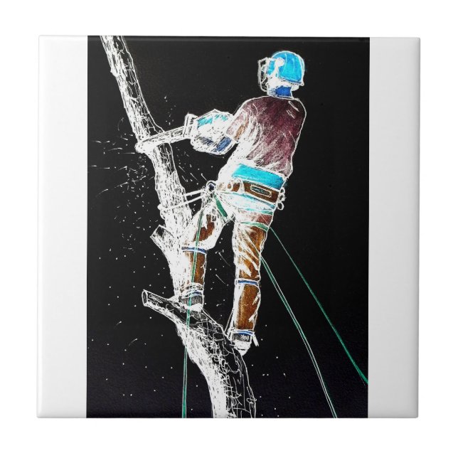 Azulejo De Cerâmica motosserra do cirurgião de árvores elétricas (Frente)