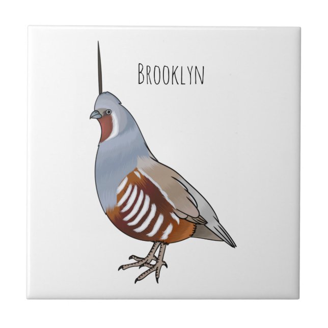 Azulejo De Cerâmica Mountain quail bird cartoon illustration  (Frente)