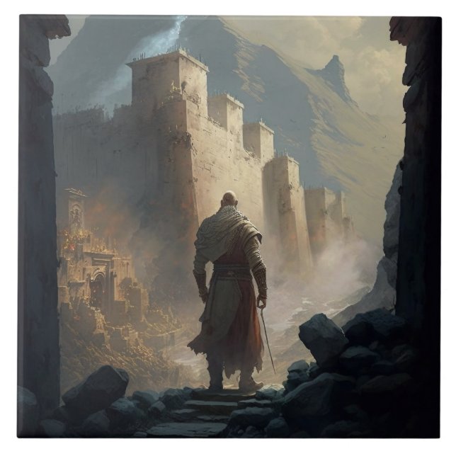 Azulejo De Cerâmica Mountain Town Siege (Frente)