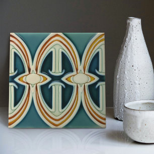 Azulejo De Cerâmica Movimento Artesanal Abstrato Simétrico de Meados d