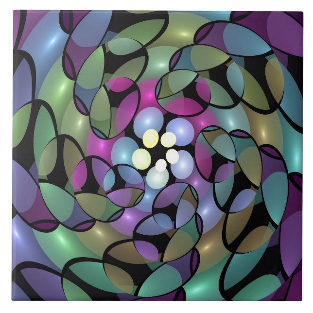Azulejo De Cerâmica Movimentos Coloridos Abstrato Trippy Fractal Art (Frente)