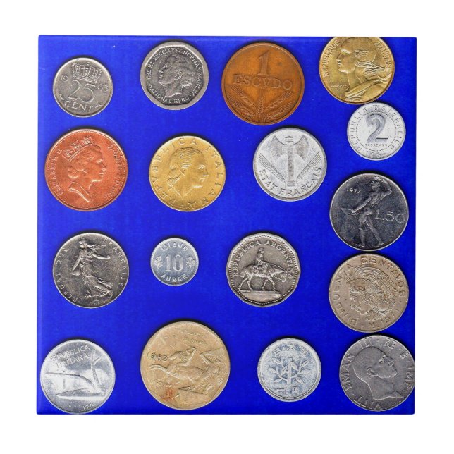 Azulejo De Cerâmica muitas moedas estrangeiras antigas (Frente)