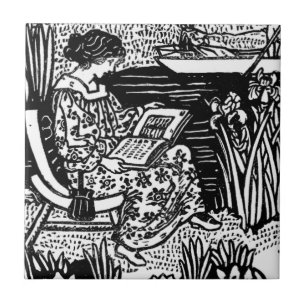 Azulejo De Cerâmica Mulher Art Nouveau Lendo Amante de Livros