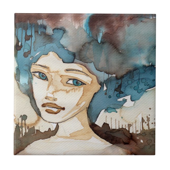 Azulejo De Cerâmica Mulher azul (Frente)