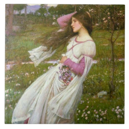 Azulejo De Cerâmica Mulher coletando flores no vento