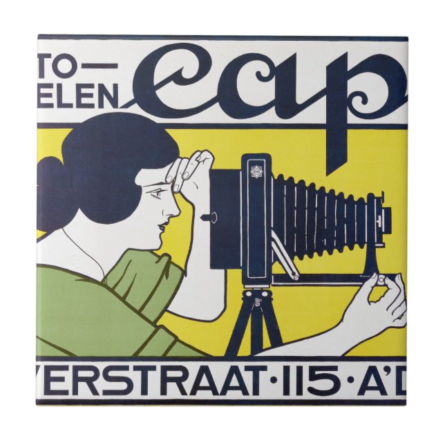 Azulejo De Cerâmica Mulher com Câmera, Fotógrafa, Van Caspel (Frente)