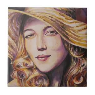 Azulejo De Cerâmica Mulher com chapéu