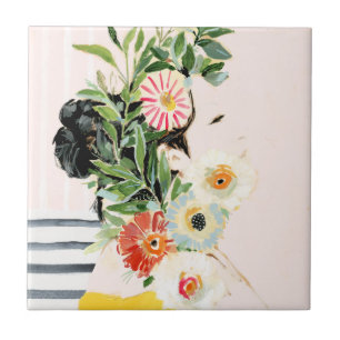 Azulejo De Cerâmica Mulher com Flores