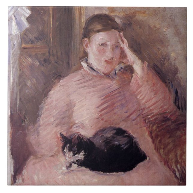 Azulejo De Cerâmica Mulher com gato (de Edouard Manet) (Frente)