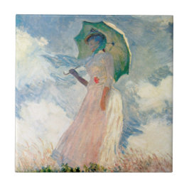 Azulejo De Cerâmica Mulher com Guarda-Sol Claude Monet Arte Vintage