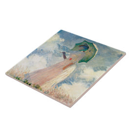 Azulejo De Cerâmica Mulher com Guarda-Sol Claude Monet Arte Vintage