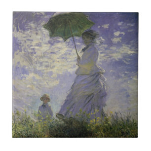 Azulejo De Cerâmica Mulher com Guarda-Sol de Claude Monet, Arte Antigo