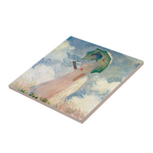 Azulejo De Cerâmica Mulher com Parasol Claude Monet Vintage Art