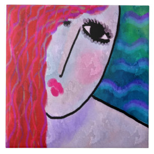 Azulejo De Cerâmica Mulher com pintura digital Abstrato Hair 2