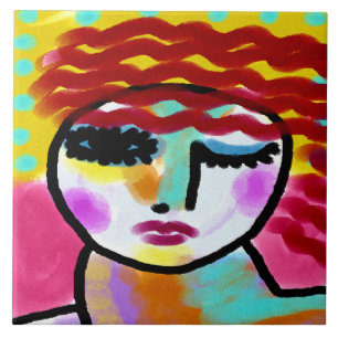 Azulejo De Cerâmica Mulher de Cabelos Vermelhos Winking Abstrato Art O