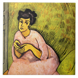 Azulejo De Cerâmica Mulher de Rosa (Senhora Elegante) (Retrato feminin