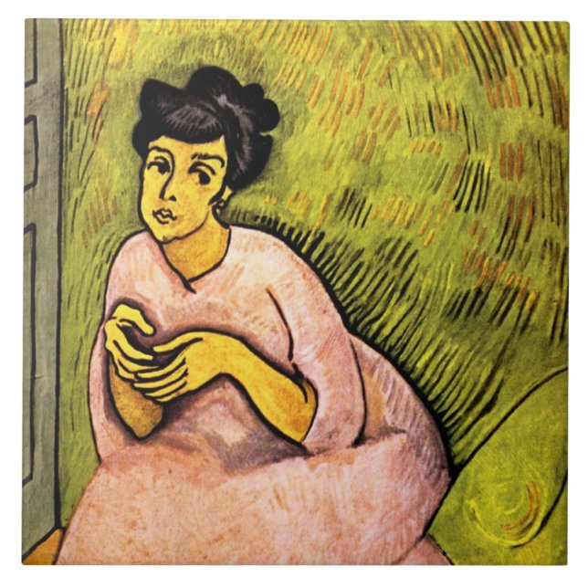 Azulejo De Cerâmica Mulher de Rosa (Senhora Elegante) (Retrato feminin (Frente)