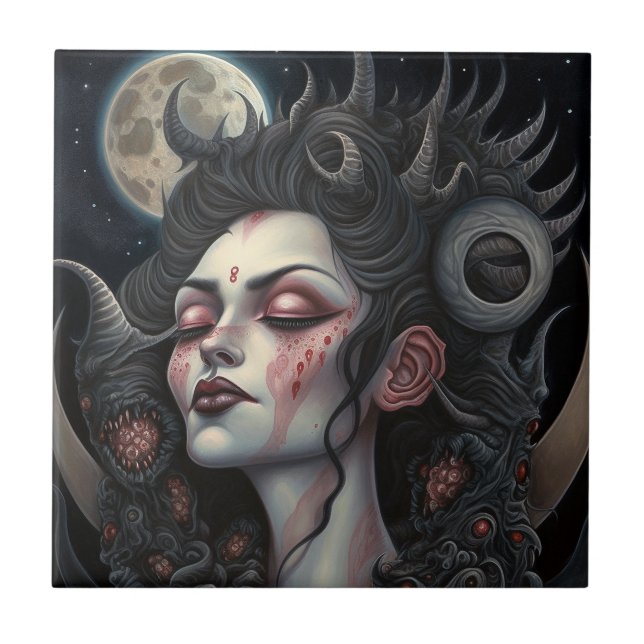 Azulejo De Cerâmica Mulher demônio: Rainha Dark Fantasy Art (Frente)