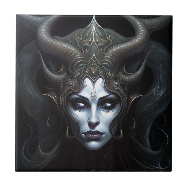 Azulejo De Cerâmica Mulher demônio: Rainha Dark Fantasy Art (Frente)