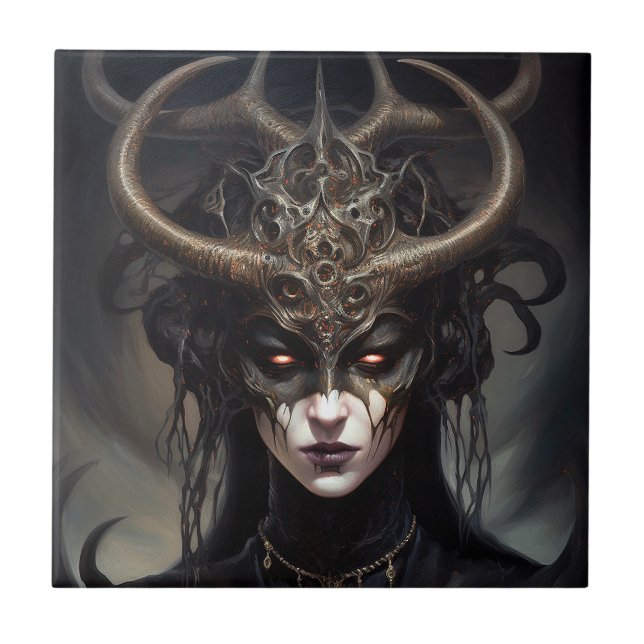 Azulejo De Cerâmica Mulher demônio: Rainha Dark Fantasy Art (Frente)