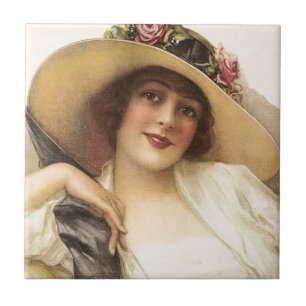 Azulejo De Cerâmica mulher do Victorian do vintage 1900's