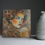 Azulejo De Cerâmica Mulher Edwardiana do Mosaico Gustav Klimt, Fase ou<br><div class="desc">Este belo azulejo cerâmico apresenta um trabalho de arte inspirado na "fase de ouro" de Gustav Klimt, representando uma mulher da era Edwardian. Nesse período, Klimt ficou fascinado pelos mosaicos bizantinos e desenvolveu sua técnica de mosaico com folha de ouro e cores vibrantes. Este trabalho de arte homenageia a abordagem...</div>
