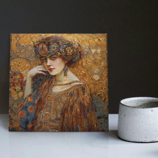 Azulejo De Cerâmica Mulher Edwardiana do Mosaico Gustav Klimt, Fase ou (Criador carregado)