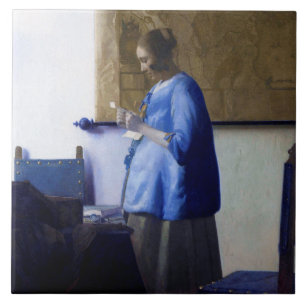 Azulejo De Cerâmica Mulher em azul, Johannes Vermeer