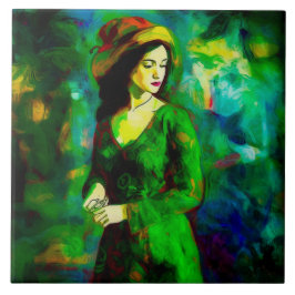 Azulejo De Cerâmica Mulher em Chapéu