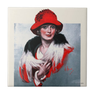 Azulejo De Cerâmica Mulher em Red Hat