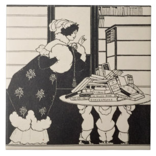 Azulejo De Cerâmica Mulher em uma livraria, design para um "livro