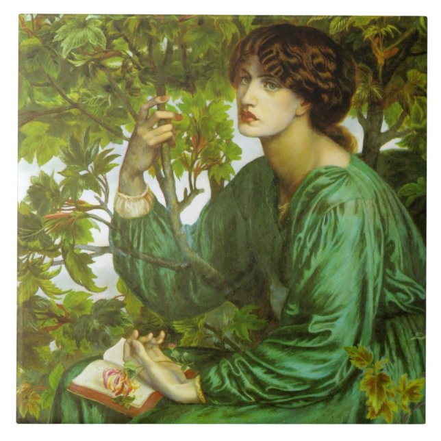 Azulejo De Cerâmica Mulher em Verde (Sonho do Dia) (por D.G. Rosetti) (Frente)