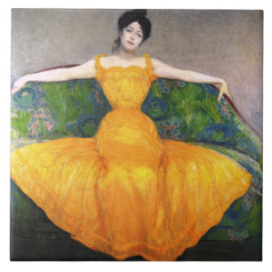 Azulejo De Cerâmica Mulher em vestido amarelo (por Max Kurzweil)