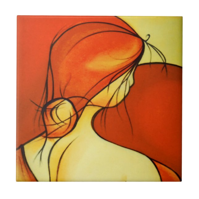 Azulejo De Cerâmica Mulher Espetacular Em Laranja (Frente)