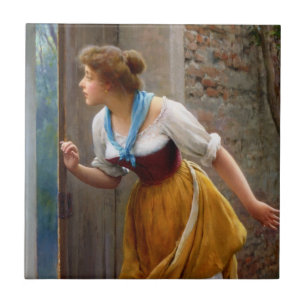 Azulejo De Cerâmica Mulher Espiando (por Eugene de Blaas)