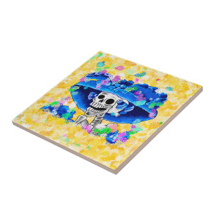 Azulejo De Cerâmica Mulher Esqueleto Rindo Dia De Los Muertos