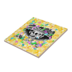 Azulejo De Cerâmica Mulher Esqueleto Rindo Dia De Los Muertos