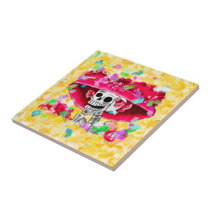 Azulejo De Cerâmica Mulher Esqueleto Risonha Dia De Los Muertos
