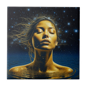 Azulejo De Cerâmica Mulher Etérea Meditando Sob as Estrelas