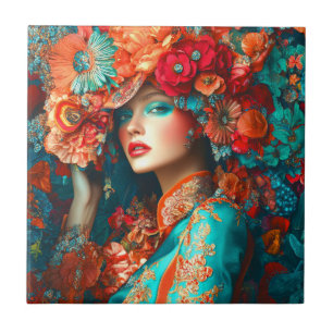 Azulejo De Cerâmica Mulher Flor